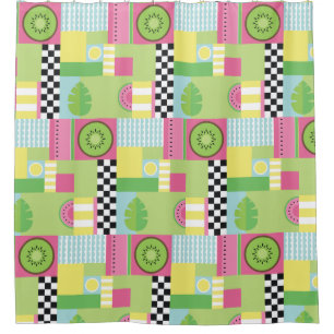 Rideaux De Douche Fruit d'été coloré rose vert vert mosaïque jaune