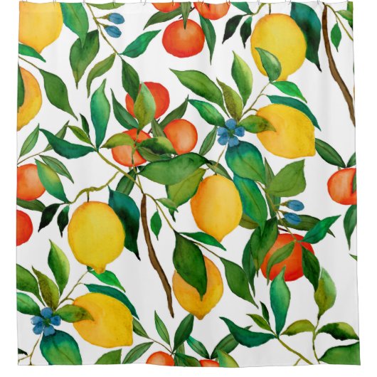 Rideaux De Douche Fruits d'agrumes, motif d'aquarelle vibrante. (Devant)