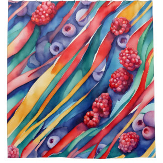 Rideaux De Douche Fruits de baies et rayures colorées fraîches