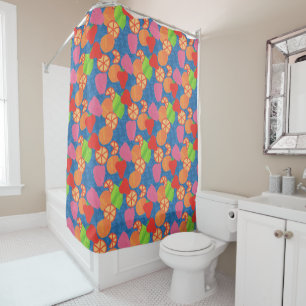 Rideaux De Douche Fruits d'été colorés Motif sur le bleu profond