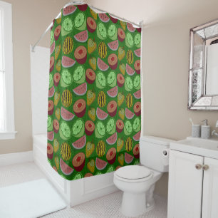 Rideaux De Douche Fruits tropicaux motifs et vert arrière - plan