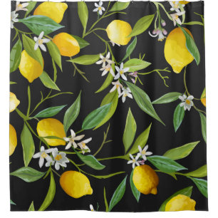 Rideaux De Douche Fruits vintages au citron et fleurs sur fond fonc