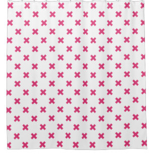 Rideaux De Douche Fuchsia croix sur le blanc