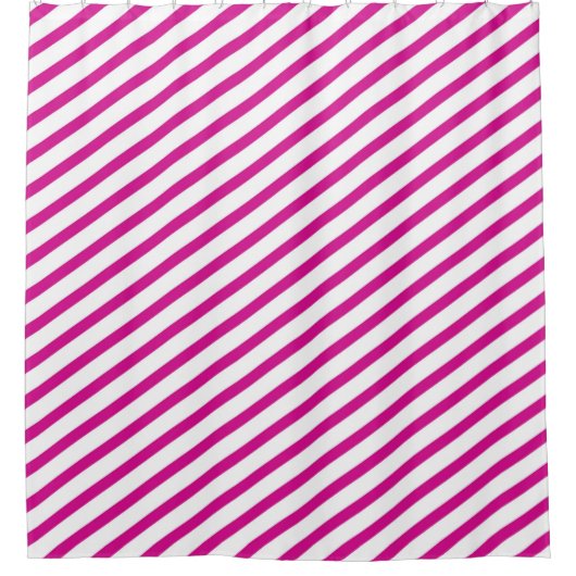 Rideaux De Douche Fuchsia et White Diagonal Stripes Moderne (Devant)