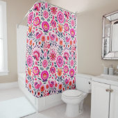Rideaux De Douche Fuchsia Motif mexicain de fleurs (En situation)