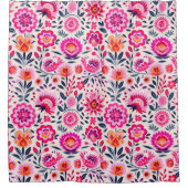 Rideaux De Douche Fuchsia Motif mexicain de fleurs (Devant)