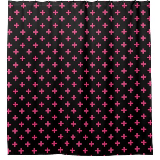 Rideaux De Douche Fuchsia polka croise sur noir (Devant)