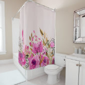 Rideaux De Douche Fuchsia Roses roses et Feuilles d'or (En situation)