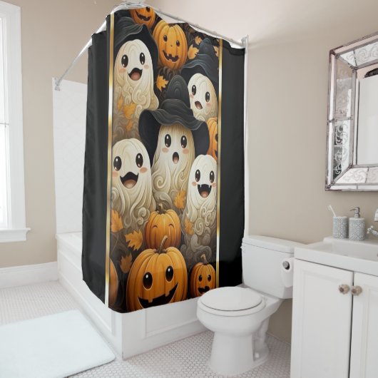 Rideaux De Douche Fun Ghosts & Jack-o'-lantern Citrouilles (En situation)