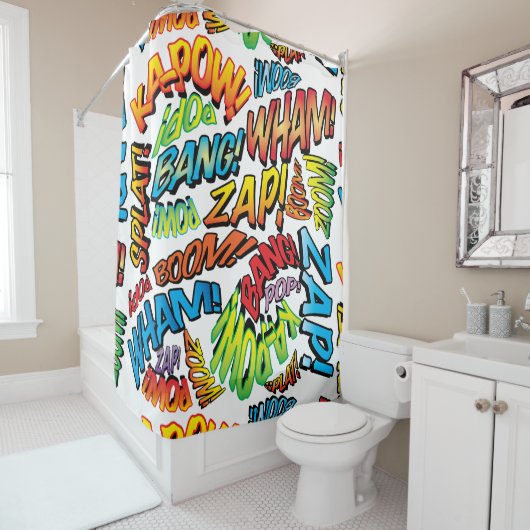 Rideaux De Douche Fun Retro Comic Book pop Art Sounds (En situation)