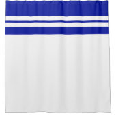 Rideaux De Douche Fun Sporty Royal Blue Top Racing Stripes Sur Blanc (Devant)