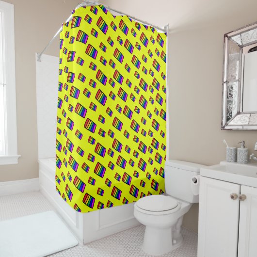 Rideaux De Douche Funky Neon Rainbow Block Motif (En situation)