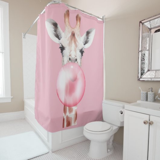 Rideaux De Douche Funny Bubblegum Giraffe (En situation)