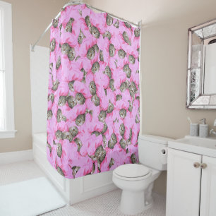 Rideaux De Douche Funny Chat rose