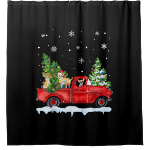 Rideaux De Douche Funny Chihuahua avec Noël en Camion Rouge