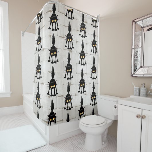 Rideaux De Douche Funny Fierce Black Cat Cartoon  (En situation)