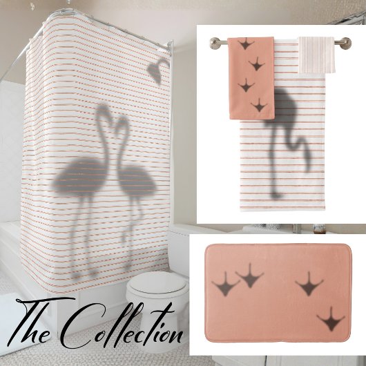 Rideaux De Douche Funny Flamingo Shadow Pink Stripe