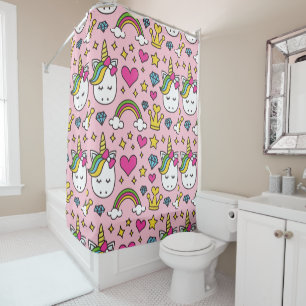 Rideaux De Douche Funny Unicorn Motif rose Magique Cheval mignon