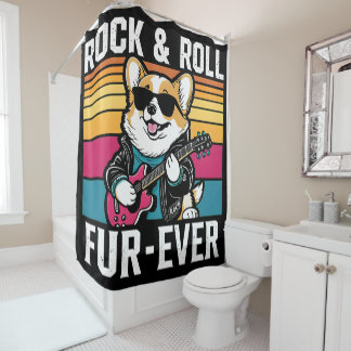Rideaux De Douche Fur-Ever Rock & Roll With A Rockin Corgi