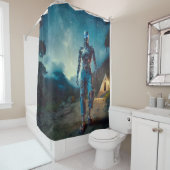Rideaux De Douche Futuristic Robot in Ancient Landscape (En situation)