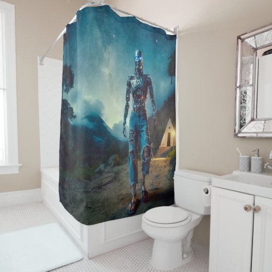 Rideaux De Douche Futuristic Robot in Ancient Landscape (En situation)