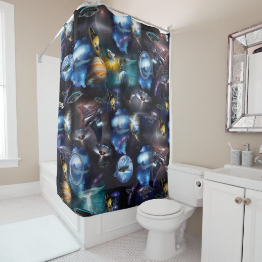 Rideaux De Douche Galaxie visiteurs dans l'espace (En situation)