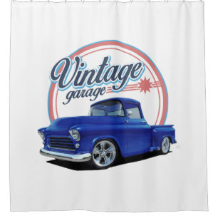 Rideaux De Douche Garage vintage dans le bleu