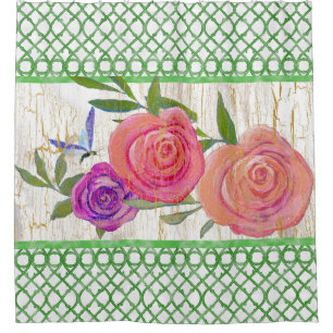 Rideaux De Douche Garden Trellis Floral moderne w Butterfly n Wood