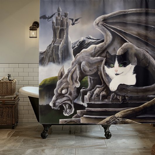 Rideaux De Douche Gargoyle noir blanc