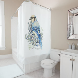 Rideaux De Douche Geai bleu aquarelle Oiseaux Myrtilles Art de campa