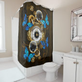 Rideaux De Douche Gears of Steampunk and Blue Butterflies (En situation)