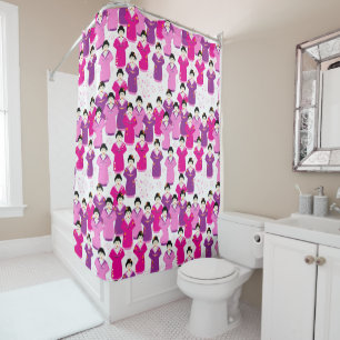 Rideaux De Douche Geisha rose violet motif