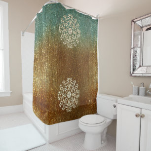 Rideaux De Douche Gemmes d'or sur Shimmery Gold Green