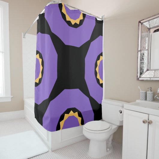 Rideaux De Douche Geo noir jaune violet (En situation)