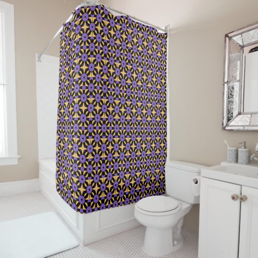 Rideaux De Douche Geo noir jaune violet (En situation)