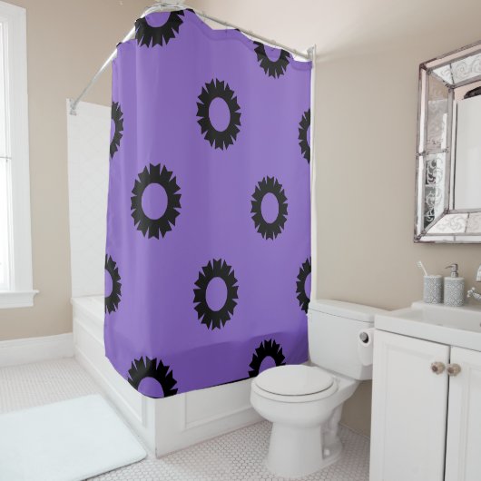 Rideaux De Douche Geo noir violet (En situation)