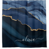 Rideaux De Douche Géode d'agate bleu marine Monogramme doré (Devant)