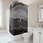 Rideaux De Douche Géode d'agate noire et or monogramme (En situation)