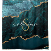 Rideaux De Douche Géode d'âge d'or bleu Turquoise Monogramme (Devant)