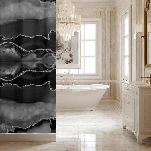 Rideaux De Douche Géode de cristal de marbre d'agate noir chic