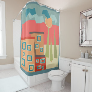 Rideaux De Douche Géomètre de paysage artistique minimaliste moderne