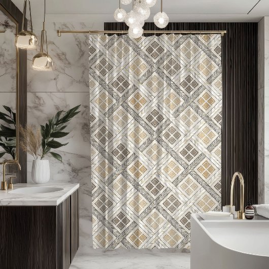 Rideaux De Douche Geometric Shower Curtain Neutral Pastel Modern