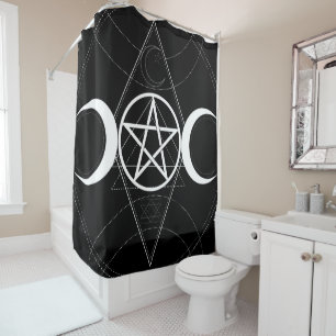 Rideaux De Douche Géométrie de la Triple Lune Pentagramme Noir & Bla