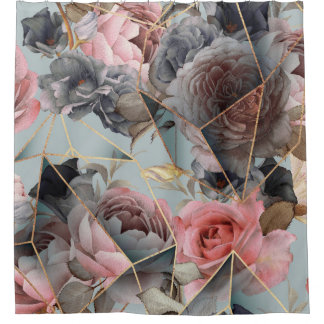 Rideaux De Douche Géométrie en cristal floral, fond lumineux aquarel