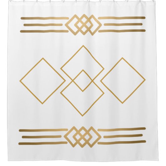 Rideaux De Douche Géométrie or et blanc (Devant)
