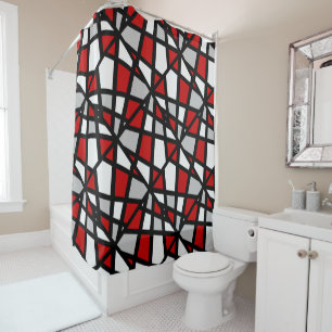 Rideaux De Douche Géométrique blanc noir gris rouge