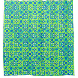 Rideaux De Douche Géométrique étoile Abstraite - Vert chaux et bleu