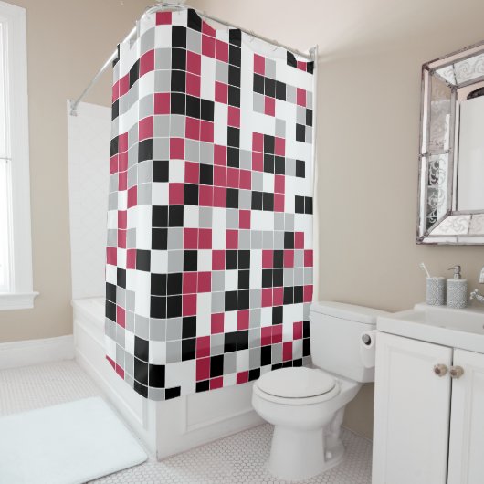 Rideaux De Douche Géométrique moderne Magenta Black Grey (En situation)