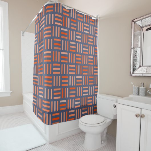 Rideaux De Douche Géométrique orange et bleu (En situation)