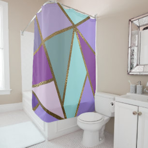 Rideaux De Douche Géométrique Violet Rose Sarcelle Turquoise & Bronz